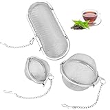 3 Stück Gewürzsieb, Edelstahl Gewürzei Teesieb mit Kette GewüRzsieb zum Mitkochen Teeei Gewürzkugel für Losen Tee Gewürze und Gewürze (Elliptisch,Kugelförmig)