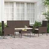 CINDERFUL Gartenmöbel Set 4-TLG. Garten-Lounge-Set mit Kissen Braun Poly Rattan