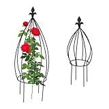 Relaxdays Rankhilfe, 2er Set, Zwiebelform, Ranksäule Kletterpflanzen, Metall, freistehend, Obelisk, Rosenturm, schwarz