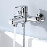 KULACO Badewannenarmatur, Wasserhahn Badewanne Wannenarmatur mit Druckschalter, Messing Armatur Badewanne zur Wandmontage, Einhand Duscharmatur Chrom Mischbatterie Dusche für Badezimmer