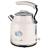 Korona 20666 Elektrischer Wasserkocher | Retro-Design | Creme | 1,7 Liter Wasser für Tee und Kaffee | 2.200 Watt | Temperaturanzeige | Kalkfilter | Dampf-Stopp