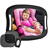 FITNATE LED Rücksitzspiegel für Babys, 20 x 29 cm großer Baby Autospiegel für Kindersitz, Bruchsicherer Auto-Rückspiegel für Babyschale, 360° schwenkbar Rücksitzspiegel
