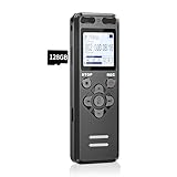 128GB Diktiergerät Digitale, Tonnlog 1536kbps Aufnahmegerät Sprachrekorder mit Wiedergabe, USB-C Audio Voice Recorder mit Geräuschreduzierung für Vorlesungen Meetings, One-Touch Aufnahme/Sperrung