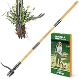 Ormalla Unkrautstecher, 1.1m Langem Stiel, Löwenzahn Entferner, Natürlicher Bambusgriff und 4 Metallkrallen, Aufrecht Stehender Unkrautentferner, Haustierfreundlich(Upgrade)