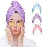 Good Nite Haarturban Haarhandtuch Haartrockentuch 3 Stück Wrap Super saugfähige schnell trocknende Haarkappen mit Knöpfen Mikrofaser für Handtücher Mädchen Lange lockiges nasses Haar(Rosa|Lila|Blau)