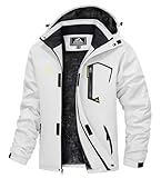 TACVASEN Skijacke Herren Wasserdichte Winddichte Winterjacke Warme Fleece-futter Outdoorjacke mit Kapuze, Weiß, XL