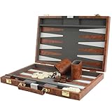 BackgammonKoffer 15' Klassisches Backgamm Reise Strategie Backgammon Spiel Set für Erwachsene Kinder (Braun)