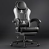 Dowinx Gaming Stuhl Racing Gamer Stuhl, Ergonomischer Gaming Sessel mit Lendenwirbelstütze, Gaming Chair PU Leder PC-Stuhl Verbreiterte Rückenlehne 150KG, Weiß