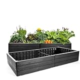 BigDean XL Hochbeet für Garten aus wetterfestem Kunststoff 150x76 cm in Anthrazit – Palettenrahmen faltbar, steckbar & stapelbar – ideal für Pflanzen, Gemüse & Kräuter – Made in Europe