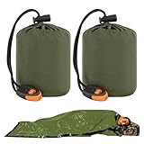 LAMA 2 Notfall Schlafsack + 2 Signalpfeifen + 2 Karabinerhaken, Erste Hilfe Rettungsdecken Survival Biwaksack, Wärmespeicherung Kälteschutz Wasserdicht Notfallzelt Überleben Rettungszelt, Armeegrün