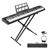 Bonnlo GPP-105 E Piano 88 Tasten, Digitalpiano Semi-Gewichtete Tastatur mit Dual-Bluetooth, Kopfhörer, Sustain-Pedal-System, Ständer, für Musikliebhaber und Anfänger, Schwarz