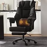 Dowinx XXL Bürostuhl mit Massage-Lendenkissen & Extra-Dicker Sitzpolsterung,Chefsessel mit Atmungsaktivem Mesh & Verstellbaren Armlehnen, Ergonomischer Schreibtischstuhl mit Fußstütze(Schwarz)