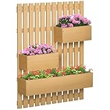 Outsunny Hochbeet Massivholz, Pflanzbeet Frühbeet Gartenbeet mit verstellbarem Blumenkasten, Wand, Pflanzkasten Pflanzkübel 60x16x80cm für Terrasse, Balkon, Gartenspalier für Blumen, Pflanzen, Natur