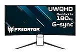 Acer Predator X34S Gaming Monitor 34 Zoll (86 cm Bildschirm) QHD, 180Hz OC DP, 144Hz DP, 100Hz HDMI, 1ms (G2G), 3xHDMI 2.0, DP 1.4, höhenverstellbar, GSync, HDMI VRR, NVIDIA Reflex, ULMB, Schwarz