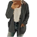 EMATOP Damen Wollmantel Lässige Teddy Fleecejacke Warm Gefüttert Plüschjacke Locker Flauschig Wintermantel mit Taschen Winterjacke Mode Einfarbig Fleecemantel Teenager Mädchen Outdoor Jacke