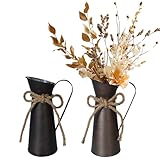 2 STÜCK Vintage DEKO VASEN AUS Eisen - Rustikale Kleine Vasen im Shabby Chic Stil (Grau & Braun) - 8x8,5x20 cm - Langlebige & Stabile Tischdeko Outdoor für Haus, Garten, Hochzeit & Büro