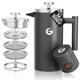 Coffee Gator French Press Kaffeemaschine 1 Liter plus Travel Jar Kanister, Doppelwandig Isoliert Edelstahl Kaffeebereiter, Tragbare Heiße Kalte Brühe Teekanne für Haus Büro Küche Camping Outdoor