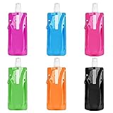 flintronic Faltbare Wasserflaschen, 500ML Faltbare Trinkflasche, Wiederverwendbare BPA-freie Wasserflasche, Flexible Zusammenklappbare mit Clip für Outdoor-Sport, Reisen, Radfahren, Wandern-6 Stück