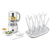 Philips Avent 4-in-1-Babynahrungszubereiter SCF883/01, Dampfgarer, Dampfgaren, Mixen, 1000ml Kapazität, weiß & SCF149/00 Trockenständer, weiß/blau