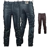 German Wear Lederhose lederjeans bikerjeans Büffelleder seitlich geschnürt Schwarz, Größe:56