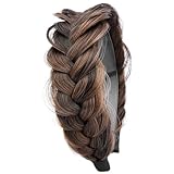 Gledola Wide Messy Braided Headband with Teeth Synthetic Hair Braided Headband High Elasticity Braids Braided Hair Band Hairpiece for Girls Women (Kupfer Braun)
