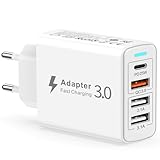 USB C Ladegerät, USB Ladegerät Mehrfach 40W 4-Port USB C Netzteil mit PD&QC3.0 Schnellladegerät, USB Stecker Mehrfach Ladestecker USB C Handy Ladegerät Adapter für iPhone 15 14 13 12 11,Samsung Galaxy