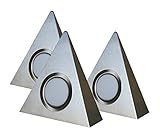 Rolux LED Dreieckleuchten 'DF-1927' 3er Set matt-chrom Edelstahl Zentralschalter 3x 3W 12V 3000K warm-weiß