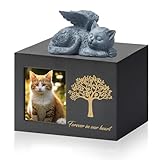 DiDiBirDi Tierurnen für Katze,Haustier Einäscherung Box,Katze Urne für Asche,Schwarze Katze Urnen aus Holz für Asche,Wird mit Einer Katzenstatue aus Kunstharz und einem Samtbeutel zur Aufbewahr