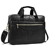 newsbirds 15.6 Zoll Herren Laptoptasche Leder Aktentasche Umhaengetasche Handtasche für Männer Herren Business Tasche Notebook Tasche Herren Bürotasche, 3317 Schwarz