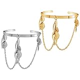 Holibanna 2 Stück Damen Armreifen Metall mit Ketten und Blattdesign Leichte Armschmuck Manschetten Armketten für Alltag und Besondere Anlässe Hautfreundlich und Langlebig