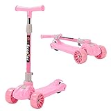 Faltbarer Roller für Kinder, Roller Kinder Höhenverstellbar, Scooter Kinder, Tretroller Kinder, Dreiradscooter Jungen Mädchen, Leuchträder (Leuchtrad-Rosa)