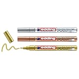 edding Glanzlack-Marker creative 751 metallic Grundfarben, 1 - 2 mm (Gold, Silber und Kupfer)