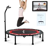 DH FitLife Fitness Trampolin klappbar Leise Gummiseilfederung ohne Installation | 50 Zoll 128cm Trampoline für Indoor & Outdoor Jumping | mit 3 verstellbaren Handgriffstufen (Rot)