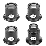 4 Stück Uhrmacherlupe Set,5x/10x/15x/20x Augenlupe Schmuck Lupe Juwelier Okular,Lupenbrille Monokular für Schmuck Diamanten Uhr,Uhrmacher Auge Okular Juwelierlupe für Schmuck Diamanten Uhr Hobby