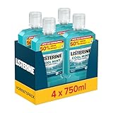 LISTERINE Cool Mint Mundwasser (4 x 750 ml), antibakterielle Mundspülung mit ätherischen Ölen & intensivem Minzgeschmack, Zahnpflege-Spülung reduziert Zahnbelag und bekämpft wirksam Mundgeruch