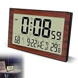 Digital Wanduhr Funk mit Hintergrundbeleuchtung, Groß Digitale Funkuhr mit Temperatur und Feuchtigkeitsanzeige, Tischuhr Digitaluhr Wand, Tischuhr für Schlafzimmer, Wohnzimmer, Büro(20.1 x 12.4cm)
