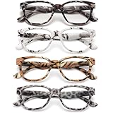 LANLANG 4er-Pack Blaulichtfilter Lesebrillen für Damen Herren, Federscharnier, klare Gläser, PC-Rahmen, leicht, farbenfrohes Design, +2.5 Dioptrien