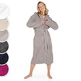 Blumtal Bademantel Damen Frottee in L aus 100% Baumwolle - Oeko-TEX zert. Sauna Bademantel Damen Baumwolle aus Velour & Frottier- extra saugstarke Bathrobe Women - Morgenmantel mit Kapuze- Grau