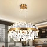 AOOCHOK Luxus Kristall Kronleuchter Modern Pendelleuchte Gold, Rund Hängeleuchte Kristall Lampe, für Wohnzimmer, Esszimmer, Schlafzimmer, Restaurant, Φ60 cm