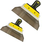 2 Stück 15,2 cm und 20,3 cm flexible Putzschaber, ergonomischer weicher Griff, Edelstahlklinge, geeignet für Wände, Decken, Trockenbau, Gipskartonplatten, glatte Oberflächen, Heimwerker-Renovierung