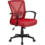 Yaheetech Bürostuhl Schreibtischstuhl, Drehstuhl mit Mesh, Home Office Chair ergonomisch, höhenverstellbarer Computerstuhl mit Rückenstütze, gepolsterten Sitz, fürs Arbeitszimmer/Büro Rot