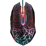 VGUARD Gaming Maus, Wired Hohe Präzision Optische Professionelle Wired Gaming Maus mit 6 Tasten/7-Modi LED Design für pro Gamer - Schwarz