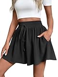 Adigaber Damen Shorts Weites Bein Kordelzug Kurze Hose mit Taschen Lose Freizeit Culottes
