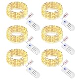 btfarm 6 Stück Lichterkette Batterie mit Timer 3 Modi, 2M 20 LED Silberdraht Mini Lichterketten Klein, Batteriebetrieben Lichterkette Draht für Innen Weihnachten Hochzeit Party Deko (Warmweiß)