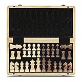 Magnetisches Schach-Set aus Holz, 38,1 cm, klappbares Brett, 7,6 cm, Königshöhe Deutscher Ritter Staunton Schachfiguren/Walnuss & Ahornholz / 2 extra Königin/Brettspiele