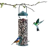 OFFCUP Futtersäule, Vogelfutterspender Kunststoff 21,5cm mit 2 Anflugplätzen, Vogel Futterstation zum Aufhängen, Wildvögel Futtersilo Transparentrohr Vogelfutterhaus für Garten Terrasse