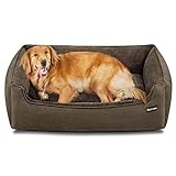 Feandrea Hundebett, Hundekissen in Leinenoptik, Hundekorb, erhöhte Ränder, rutschfeste Unterseite, Bezug abnehmbar waschbar, XL, für große Hunde, 110 x 75 x 27 cm, braun PGW12CC