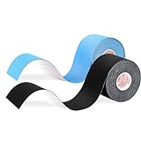 JOPHEK Kinesiotapes, 2 Rollen (5m x 5cm) Kinesiologie Tape Blau + Schwarz, Physio-Tape, elastisch, wasserfest, hautfreundlich, für Sport, Knie,Schulter und Ellenbogen,Muskelstraffende Bänder