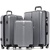 FERGÉ Kofferset Hartschale 3-teilig Toulouse Trolley-Set - 3er Set Reise-Koffer mit 4 Rollen Silber