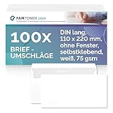 FairToner Briefumschlag DIN Lang Selbstklebend, (100 Stück) mit Innendruck in Folienpackung-eingeschweißt, weiß ohne Fenster